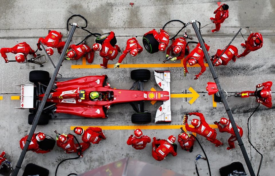 Formule 1 pit stop van Ferrari