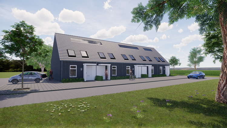 Een artist impression van de voorgeven van de Premodu woningen in Groesbeek